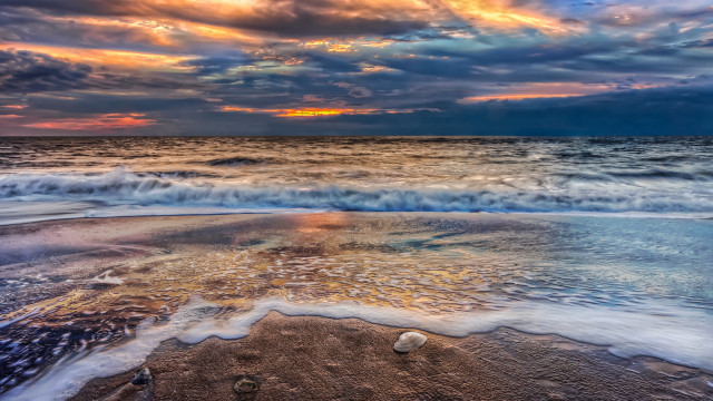Beach waves sunset clouds mystical free wallpaper for desktop - medium preview image
