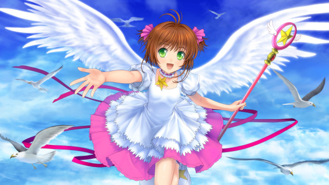 Girl wand angel wings flying free wallpaper for desktop - medium preview image