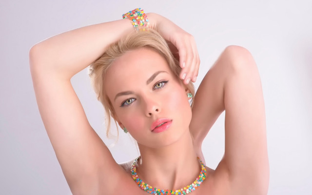 Woman necklace bracelet blonde beads free wallpaper for desktop - medium preview image