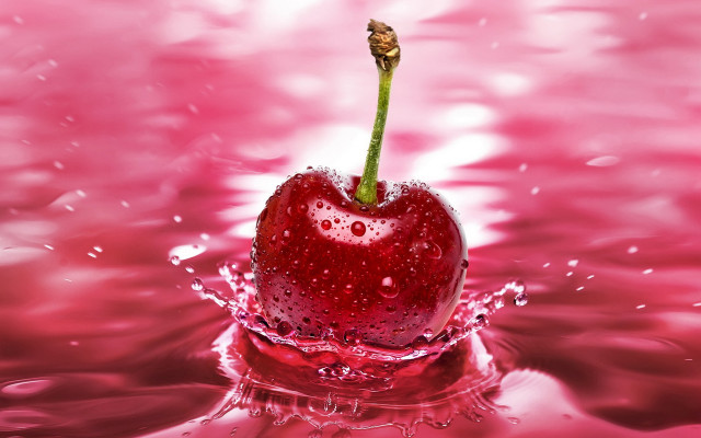 Cherry floating pink liquid green free wallpaper for desktop - medium preview image