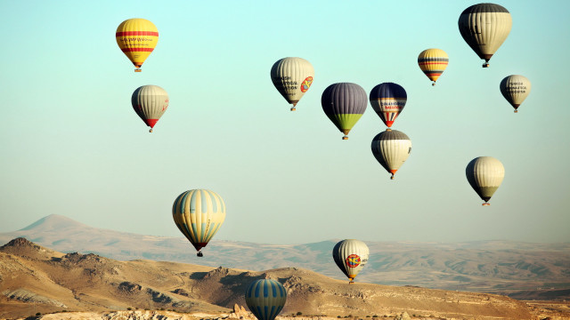 Hot air balloons mountains blue free wallpaper for desktop - medium preview image