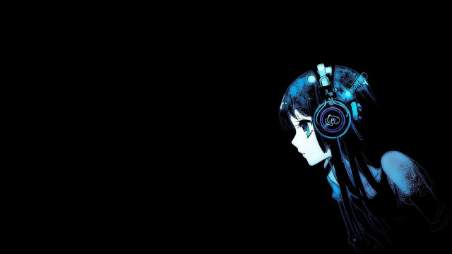 Woman headphones dark black background free wallpaper for desktop - medium preview image