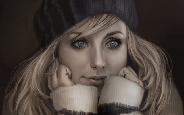 Woman blueeyes hat pose portrait free wallpaper for desktop - medium preview image