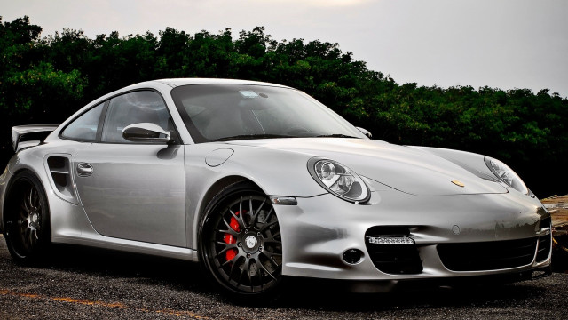 Silver sports car forest parking free wallpaper for desktop - medium preview image