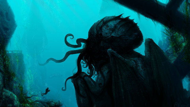 Giant squid underwater suit man free wallpaper for desktop - medium preview image