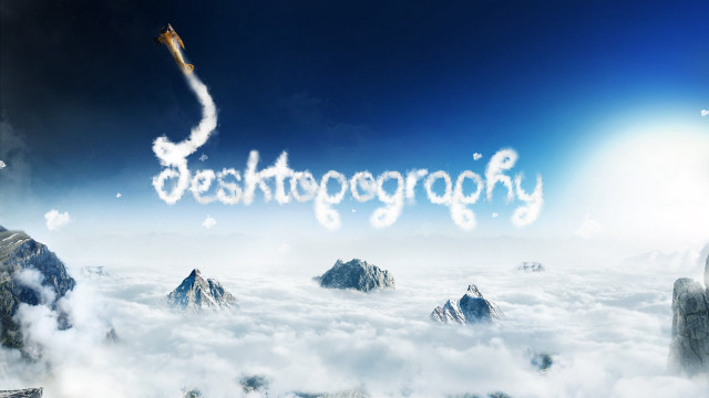 Sky clouds kite typography mountains free wallpaper for desktop - medium preview image