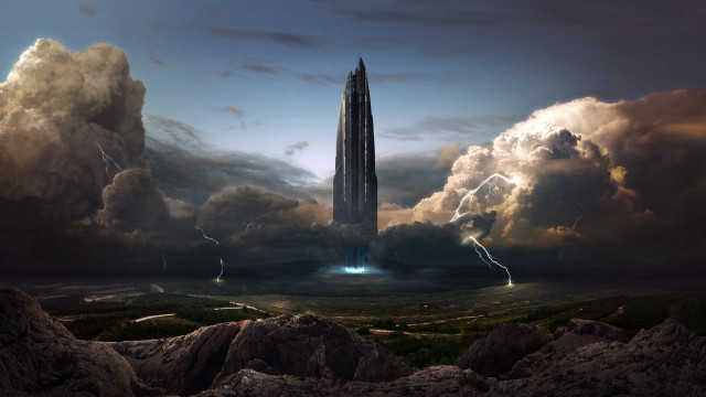 Tower clouds lightning sky fantasy free wallpaper for desktop - medium preview image