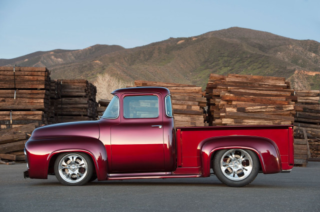 Red truck wood mountain precisionism free wallpaper for desktop - medium preview image