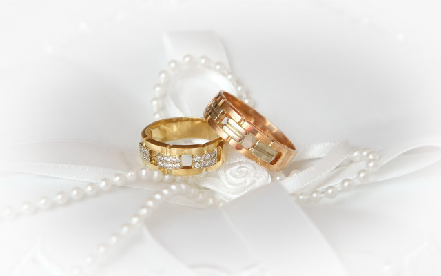 Wedding rings pearl ribbon jewelry free wallpaper for desktop - medium preview image