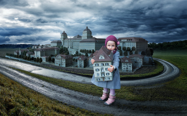 Little girl doll building road free wallpaper for desktop - medium preview image