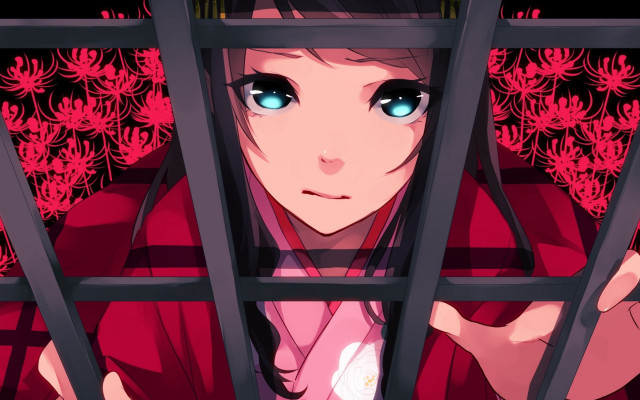 Girl blue eyes kimono flower free wallpaper for desktop - medium preview image