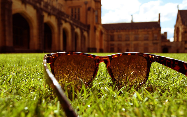 Sunglasses greenfield clocktower tiltshift blurry free wallpaper for desktop - medium preview image