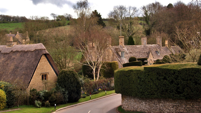 Road houses hill trees arts free wallpaper for desktop - medium preview image