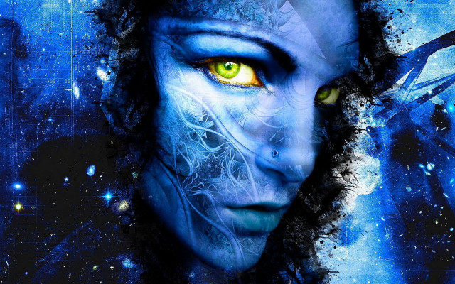 Blue skin woman yellow eyes #2 free wallpaper for desktop - medium preview image