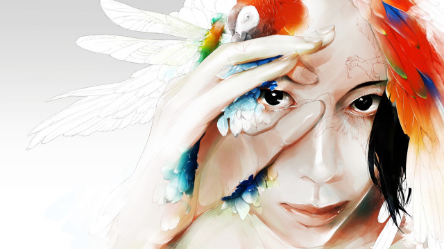 Woman bird angel wings feathers free wallpaper for desktop - medium preview image