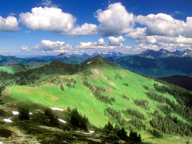 Green mountain trees clouds horizon free wallpaper for desktop - medium preview image