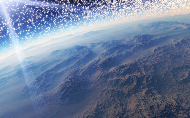 Mountain range space stars beam free wallpaper for desktop - medium preview image