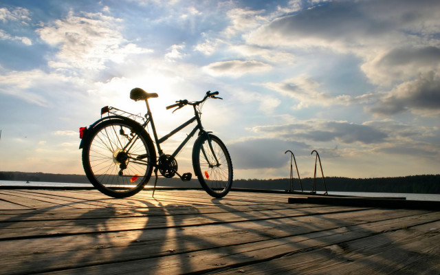 Bike dock boat ecological art free wallpaper for desktop - medium preview image
