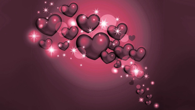 Hearts flying sparkles purple background free wallpaper for desktop - medium preview image