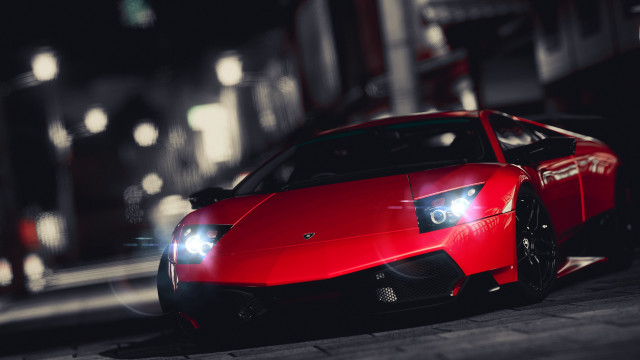 Red sports car night headlights #2 free wallpaper for desktop - medium preview image