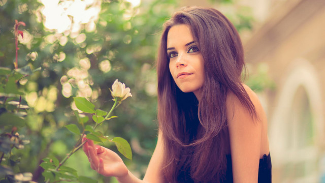 Woman rose smile portrait naturalism free wallpaper for desktop - medium preview image