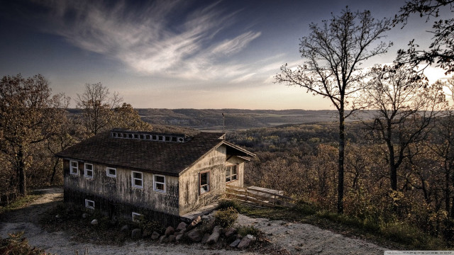House hill mountains trees sunset free wallpaper for desktop - medium preview image