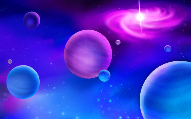Floating planets bright star galaxy free wallpaper for desktop - medium preview image