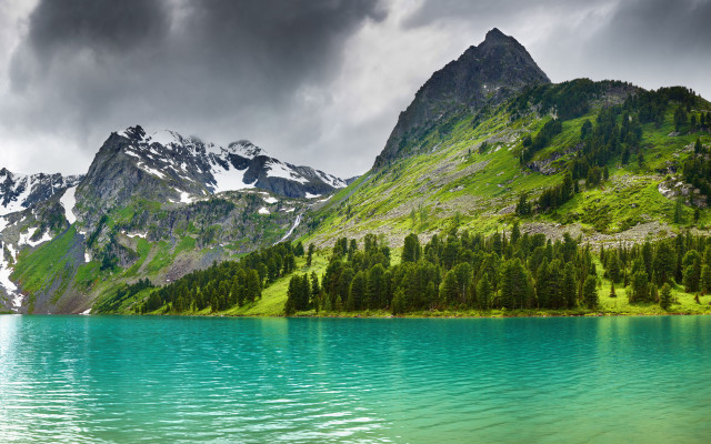 Mountain lake forest cloudy sky #10 free wallpaper for desktop - medium preview image