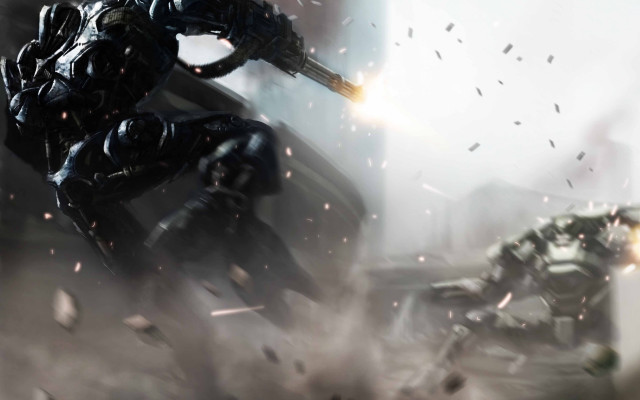 Futuristic city man suit robot free wallpaper for desktop - medium preview image