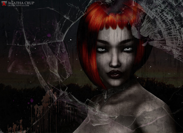 Red hair broken glass city free wallpaper for desktop - medium preview image