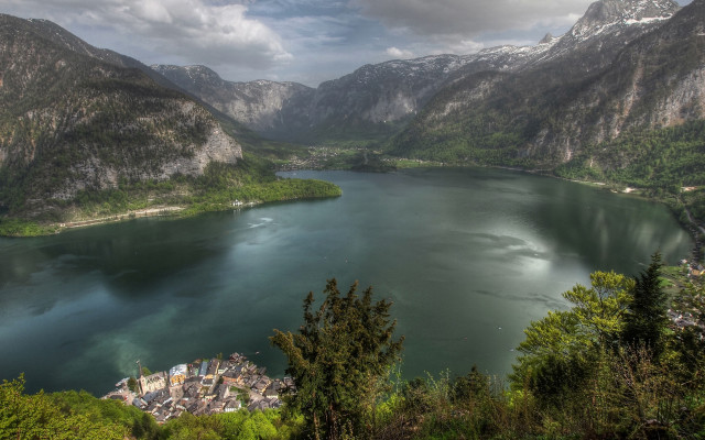 Lake mountains trees clouds nature free wallpaper for desktop - medium preview image