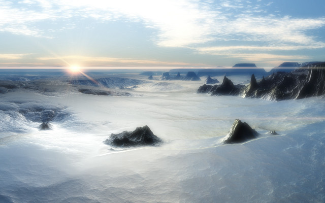 Mountain snow sun sky ocean free wallpaper for desktop - medium preview image