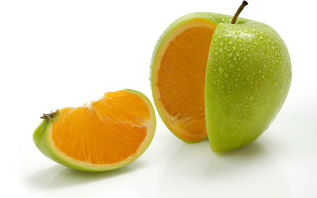 Half eaten orange green apple free wallpaper for desktop - medium preview image