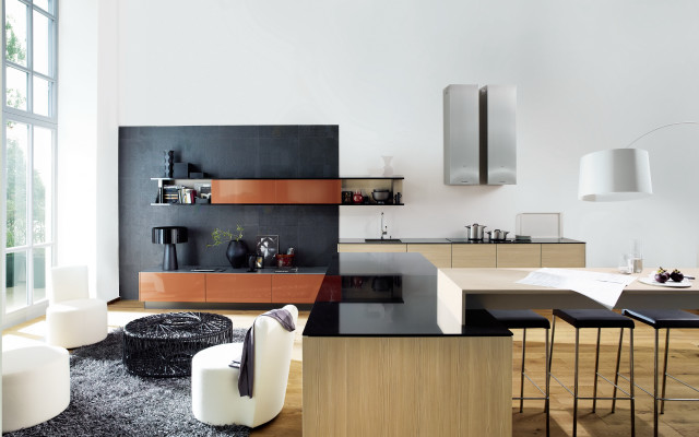 Modern kitchen black counter white free wallpaper for desktop - medium preview image