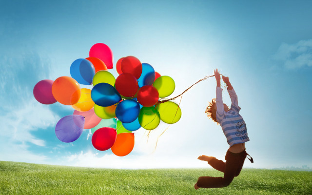 Child balloons outdoors cheerful sky free wallpaper for desktop - medium preview image