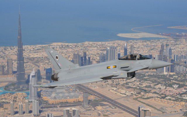 Fighter jet city river skyline free wallpaper for desktop - medium preview image