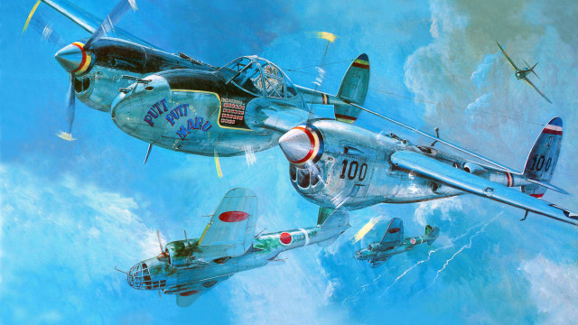 Aircraft flying sosaku hanga yusuke free wallpaper for desktop - medium preview image