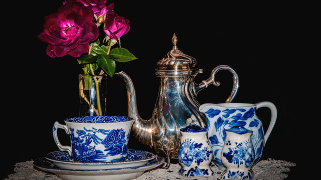 Rococo stilllife flower vase teapot free wallpaper for desktop - medium preview image