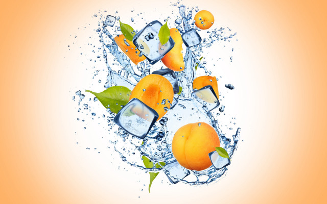 Oranges floating water ice leaves free wallpaper for desktop - medium preview image
