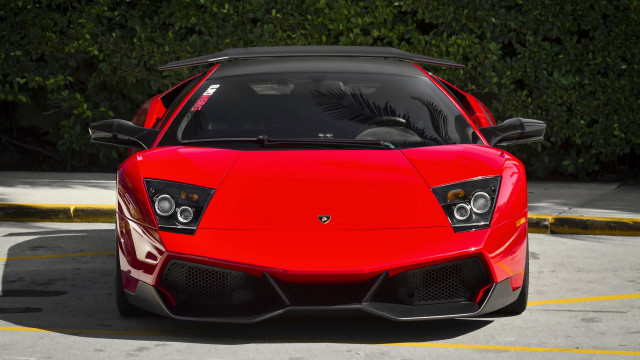 Red sports car parked bush free wallpaper for desktop - medium preview image