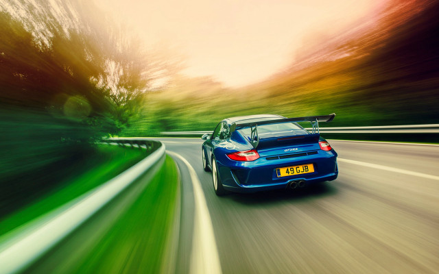 Blue sports car driving road #11 free wallpaper for desktop - medium preview image