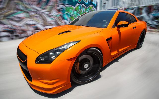 Car graffiti street person orange free wallpaper for desktop - medium preview image