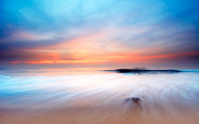 Beach wave sunset blue sky free wallpaper for desktop - medium preview image