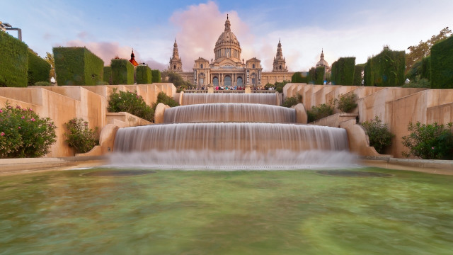 Waterfall park building clouds magic free wallpaper for desktop - medium preview image