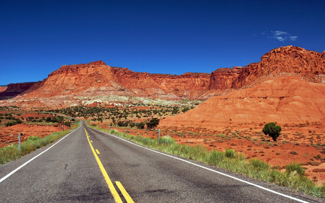Long road mountain blue sky free wallpaper for desktop - medium preview image
