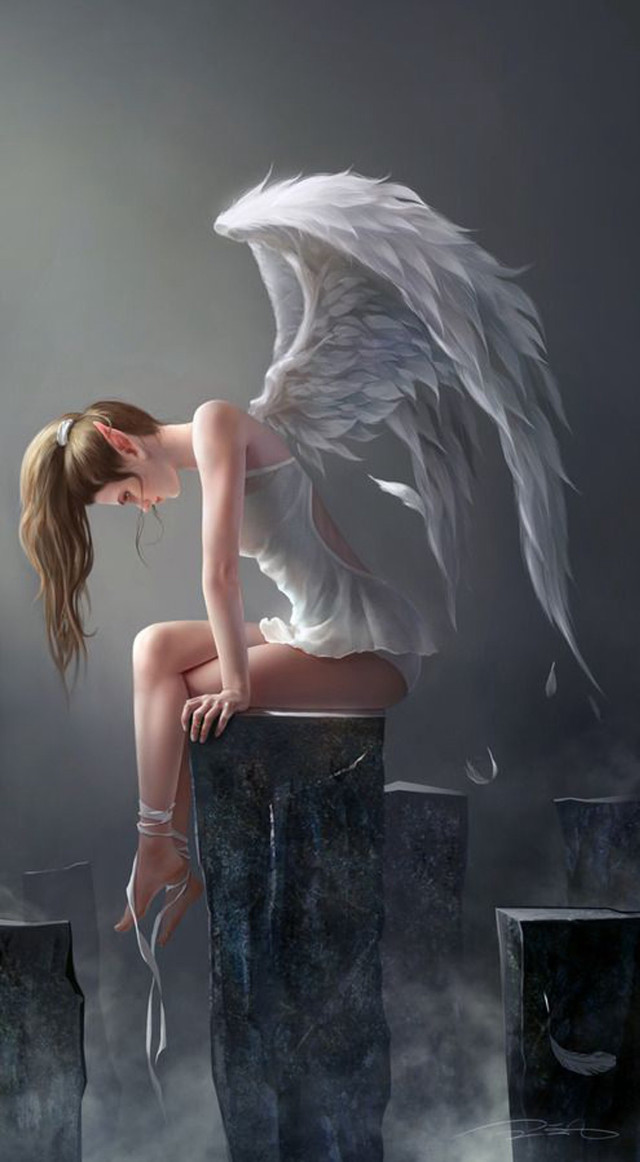Woman sitting rock angel wings free wallpaper for mobile - medium preview image