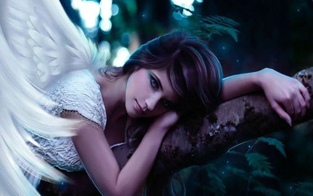 Angel woman forest wings dress free wallpaper for desktop - medium preview image