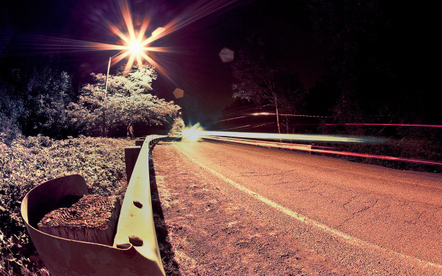 Night road street light tree free wallpaper for desktop - medium preview image