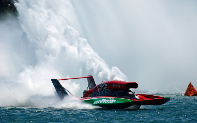 Jet boat waterfall flag ocean free wallpaper for desktop - medium preview image