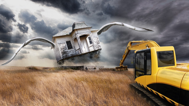 House crane field background surreal free wallpaper for desktop - medium preview image